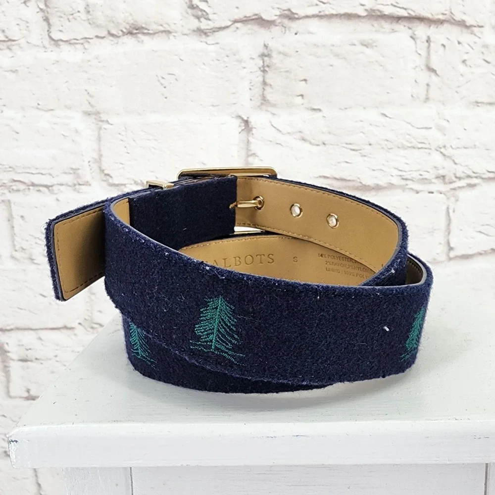 Talbots Belt Womens Blue Felt Tree Preppy Size Small Twee Work Office Classic